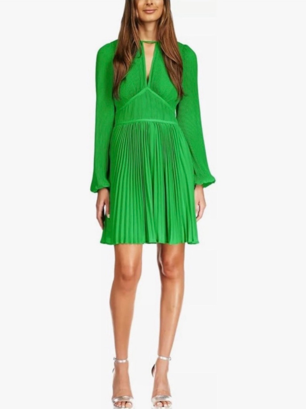MICHAEL Michael Kors Emerald Green Long-Sleeve Pleated Mini Dress